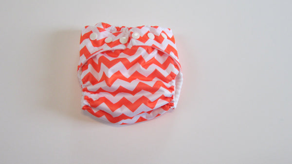 Pocket palz Pocket Diaper in Neon Orange Chevron print-Fruit of the Womb Diapers